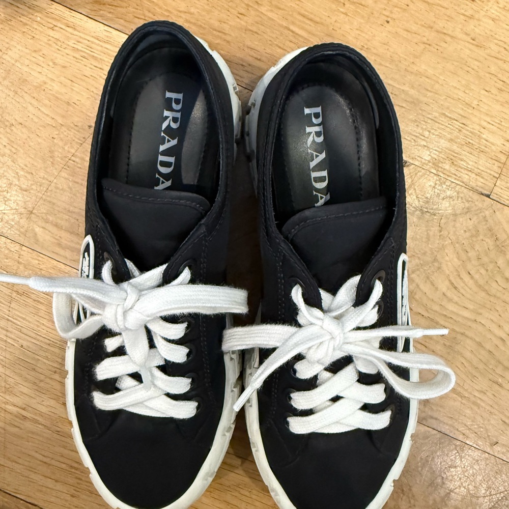 Prada Black Canvas Low-Top Sneakers with White Laces - Picture 2 of 6